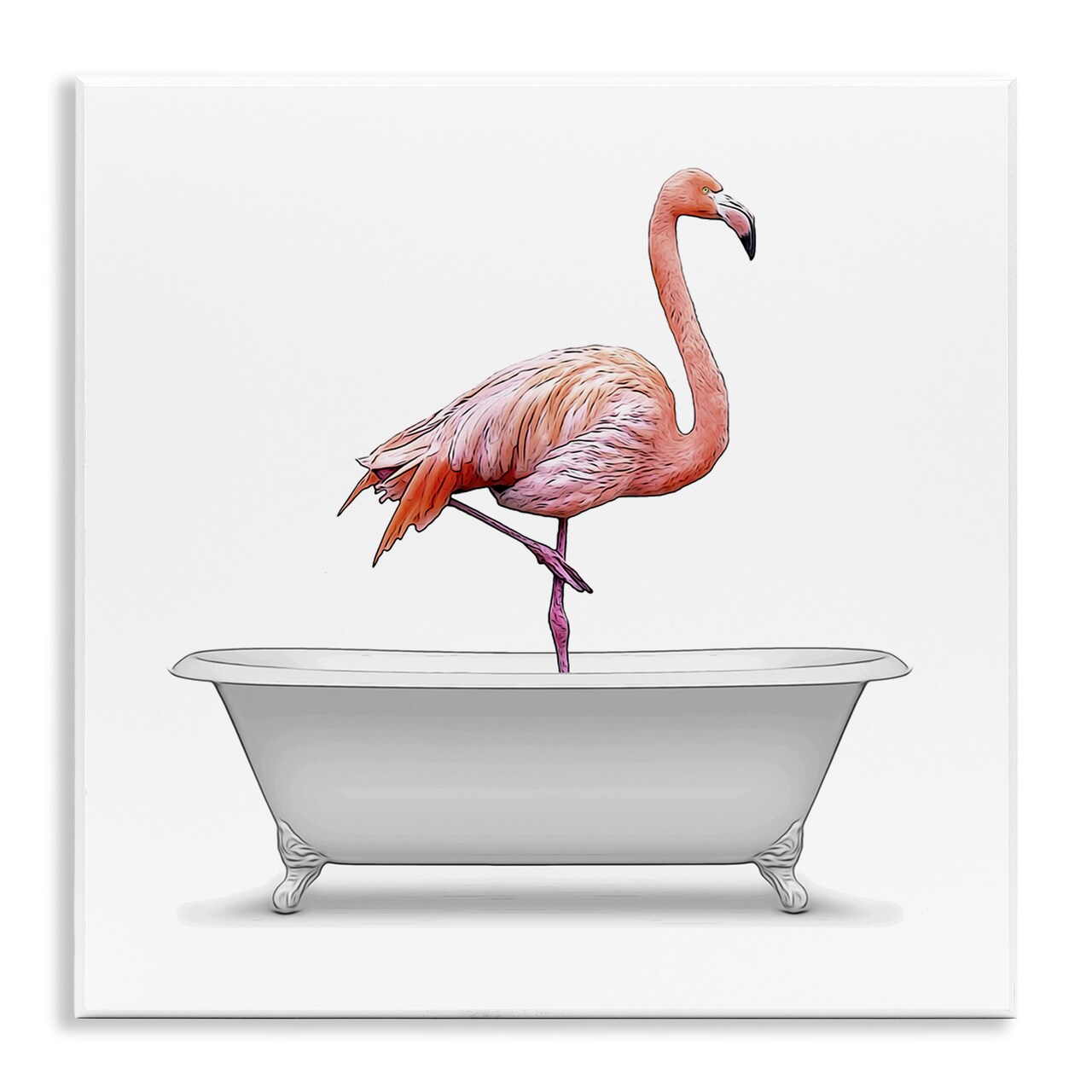 Stupell Industries Flamingo Standing Antique Bathtub Wall Plaque Art